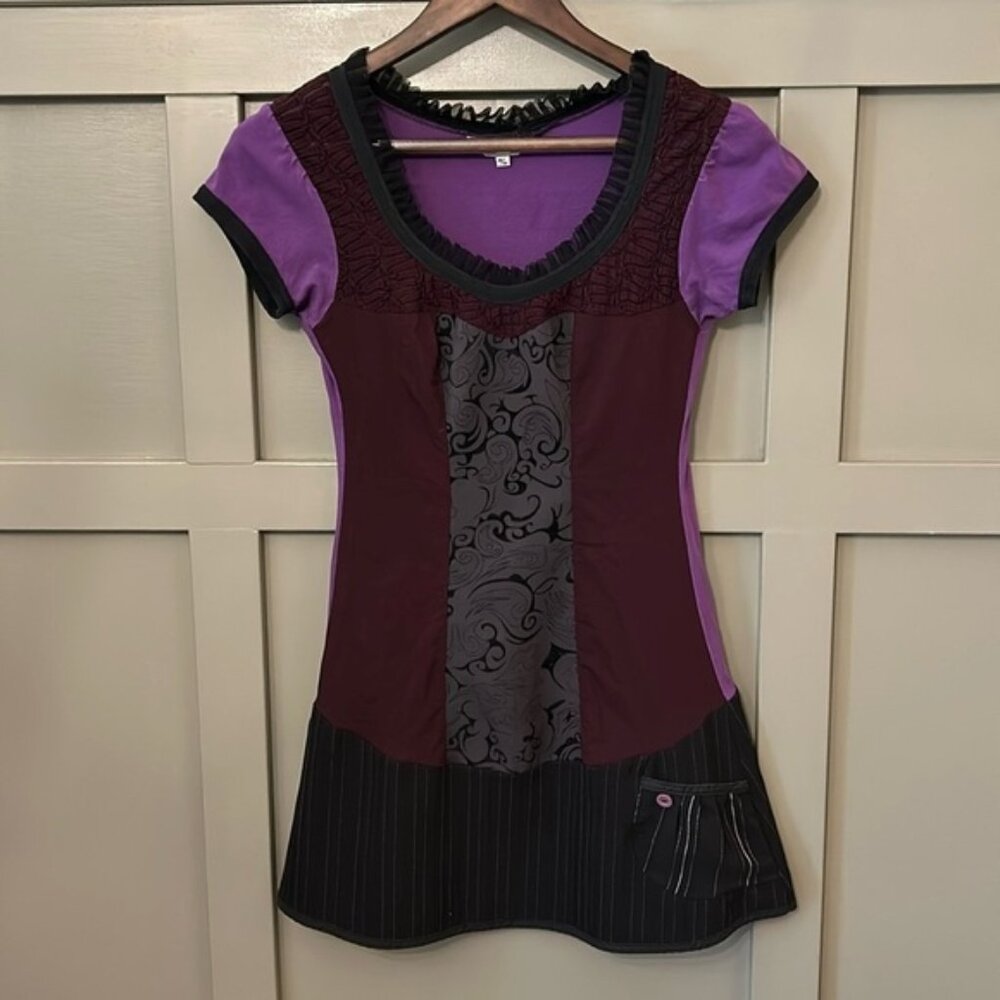 Kollontai Cory Tunic Whimsigoth Lace Mixed Media Purple Black Size Medium